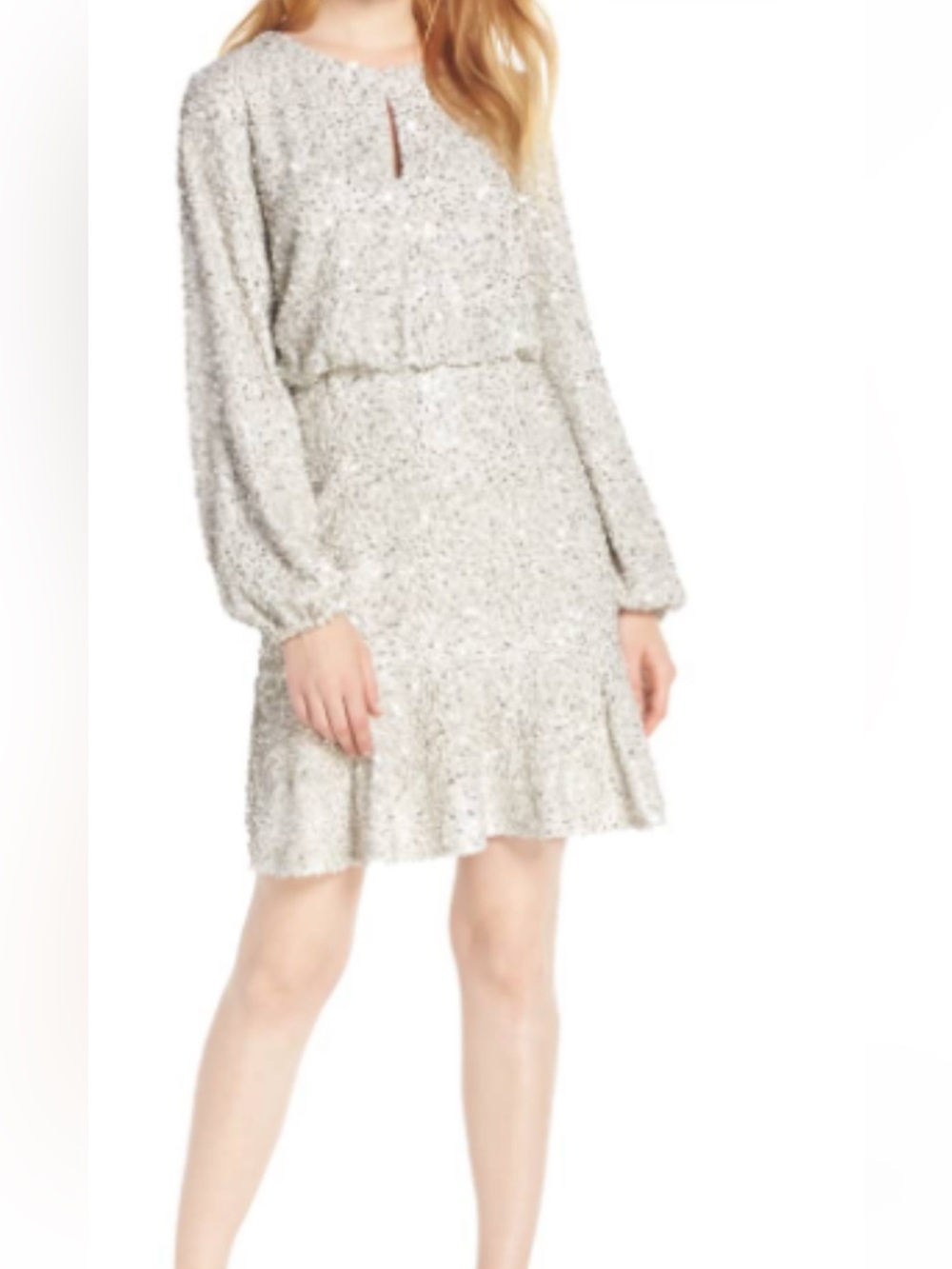 Ever New Silver Sequin Flippy Hem Long Sleeve Mini Dress Size 4